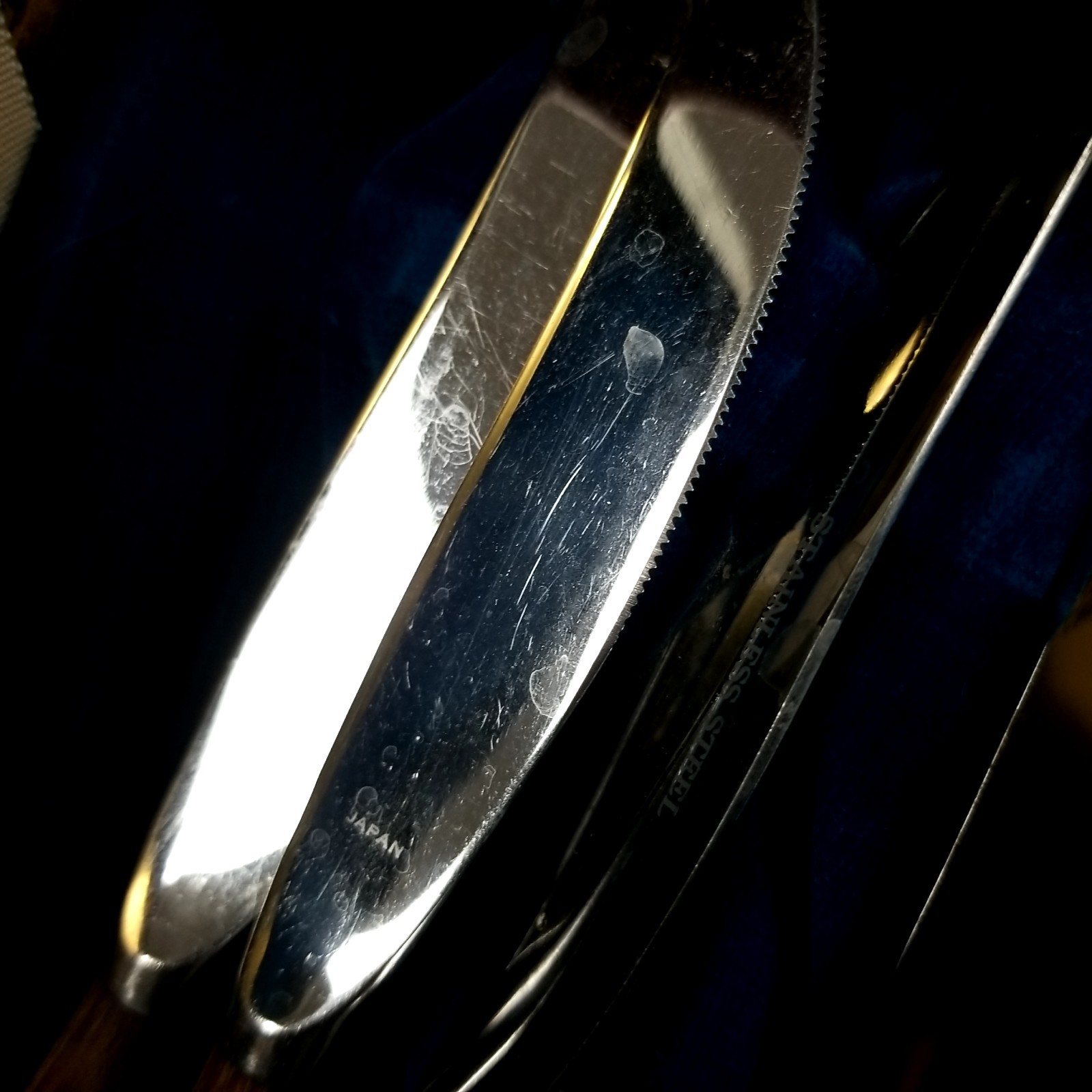 VTG Samurai Cutlery Set 5 Wood Handle Stainless Steak Knives Japan w Silver Case