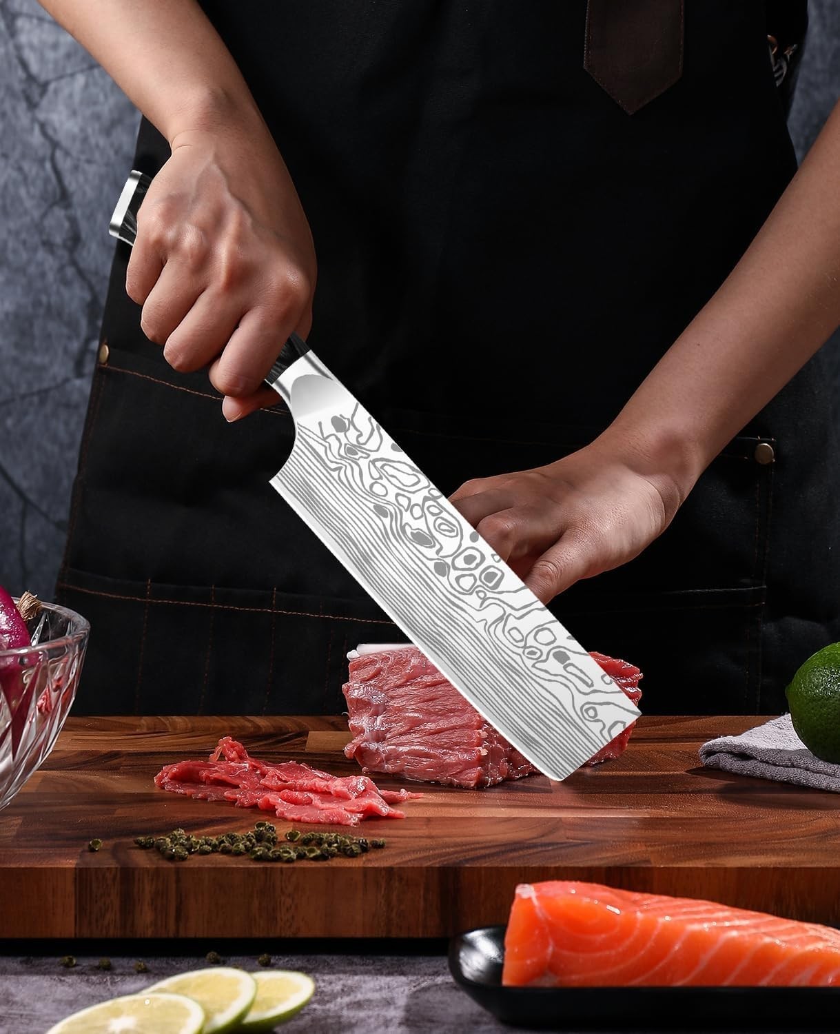 7” Nakiri Chef’s Knife with Finger Guard, German High Carbon Stainless Steel …
