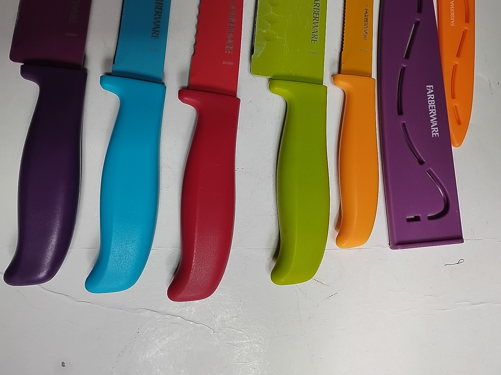 Farberware Cutlery Knife Set 5 Piece Red Orange Green Blue Purple With Sheaths