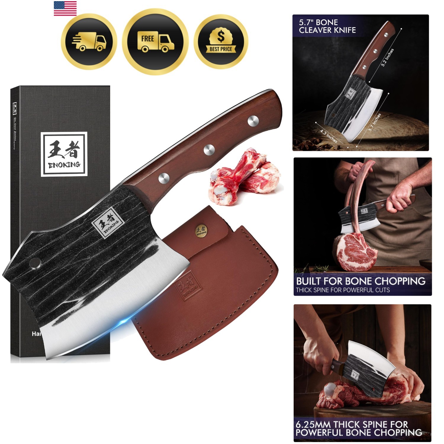 5.7″ Bone Cleaver Knife, Heavy-Duty Butcher Knife with Full Tang Hand-Forged …