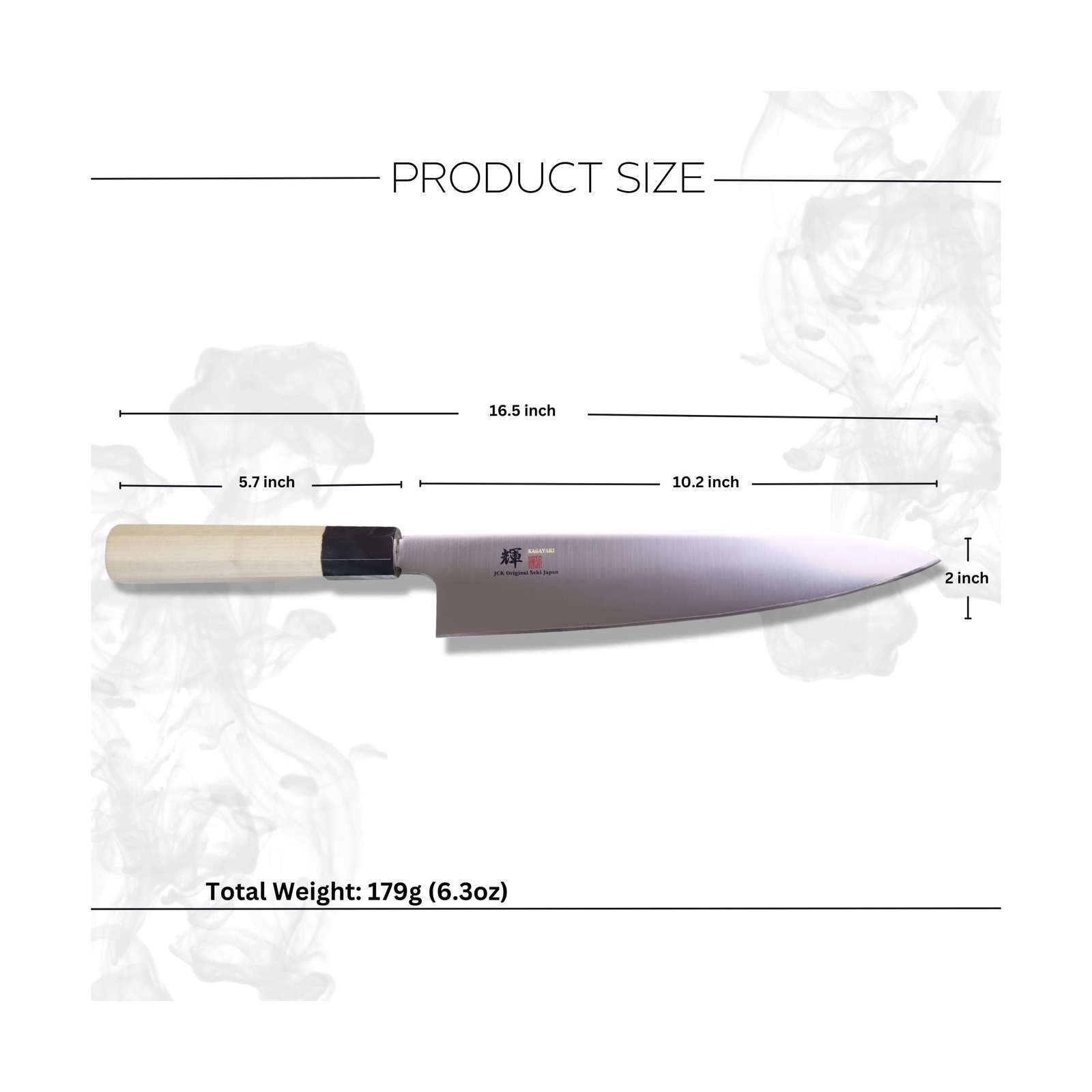 Kagayaki Japanese Chef’s Knife, KV-8SES Professional Wa Gyuto Knife, VG-10