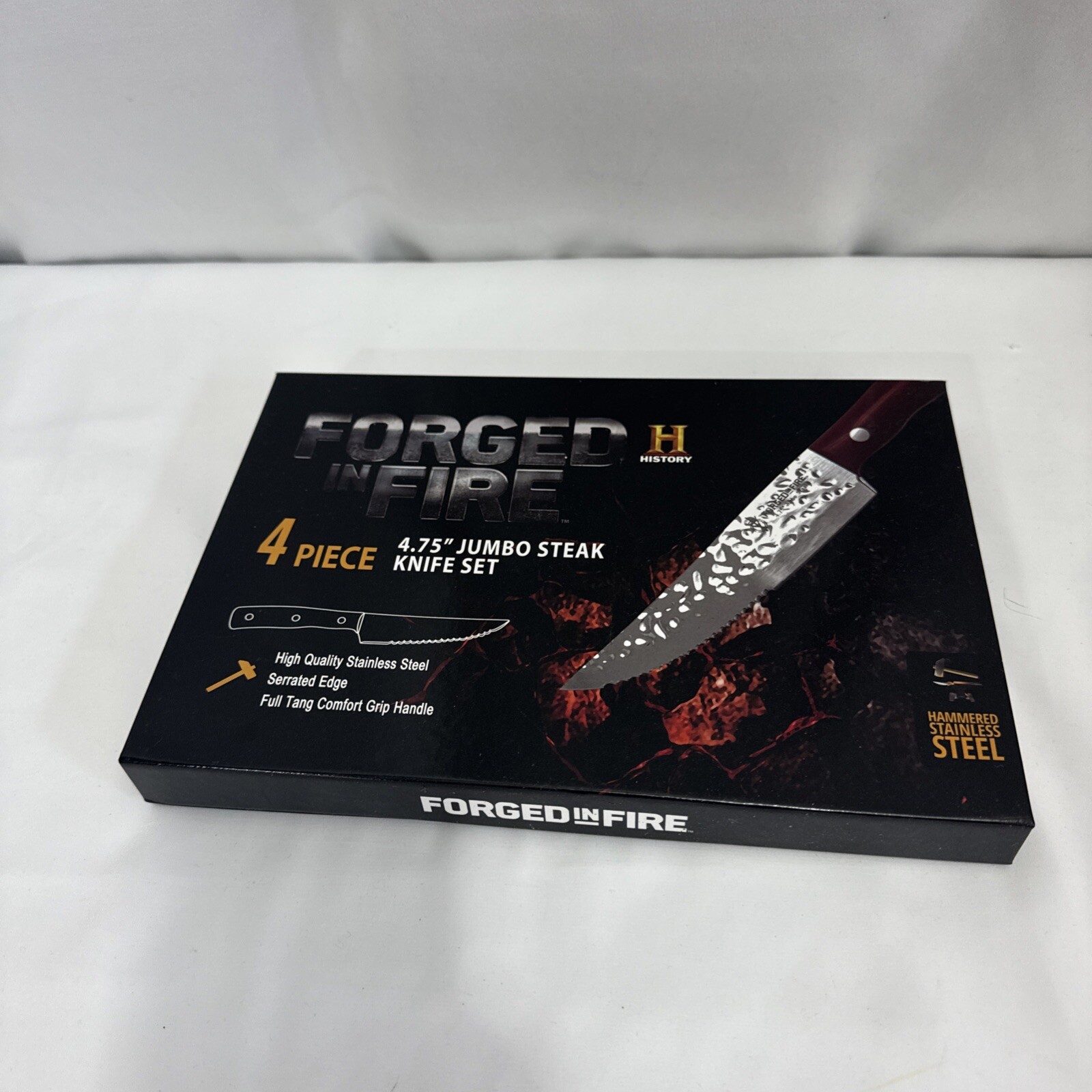History Forged In Fire 4.75” Jumbo Steak Knife Set Hammered Stainless Steel