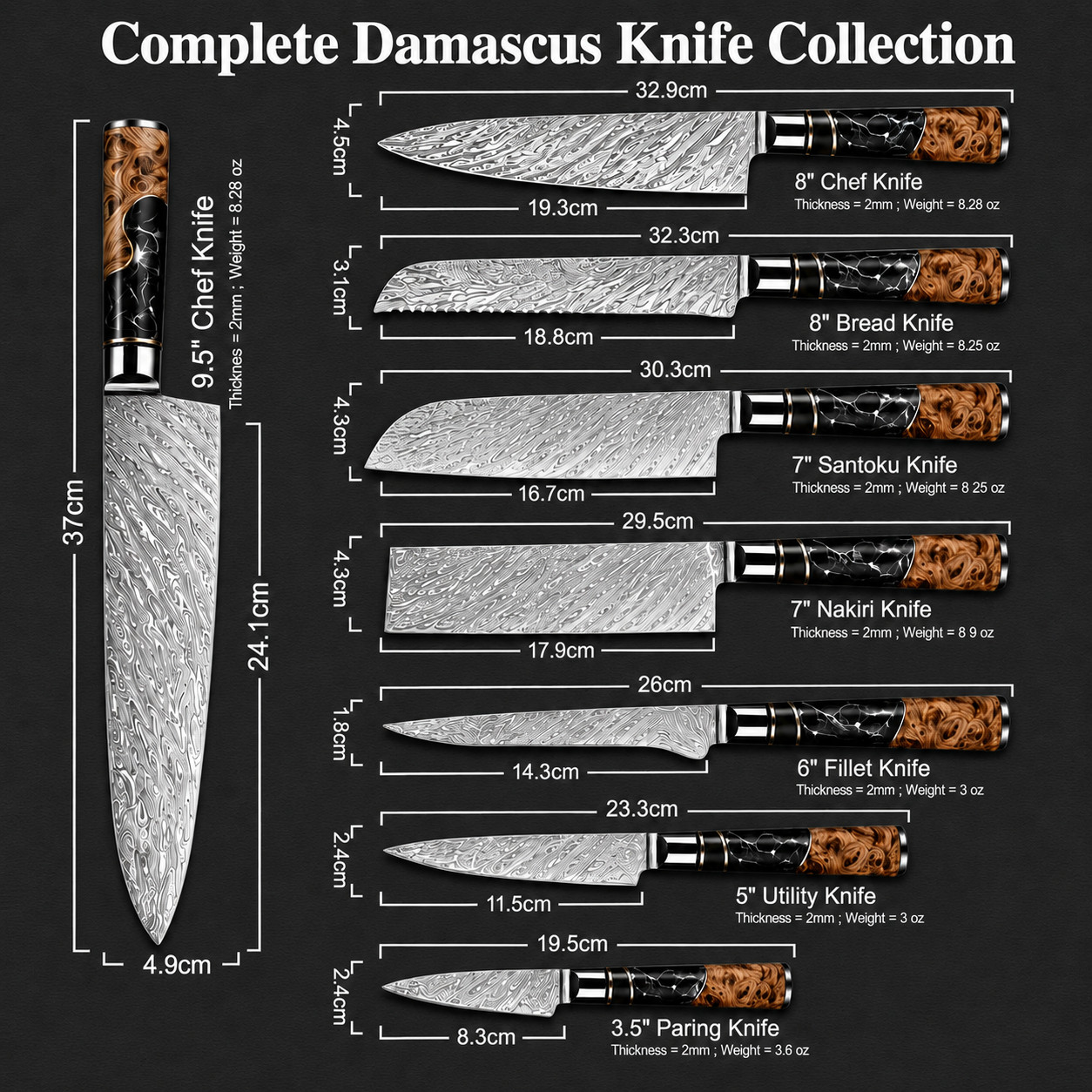 6-Piece Damascus Knife Set 67-Layer VG10 Japanese Kitchen Knives Black Resin