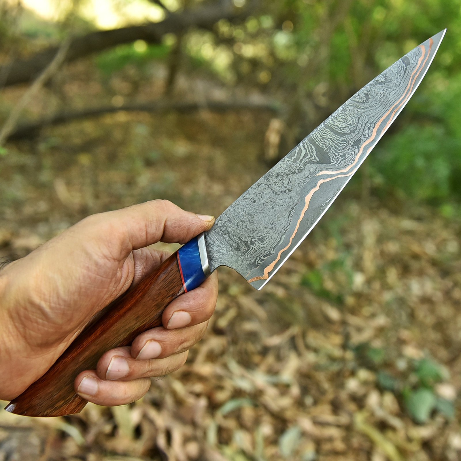 Copper Damascus Chef Knife – Handmade Kitchen Knife – Copper Blade Chef Knife