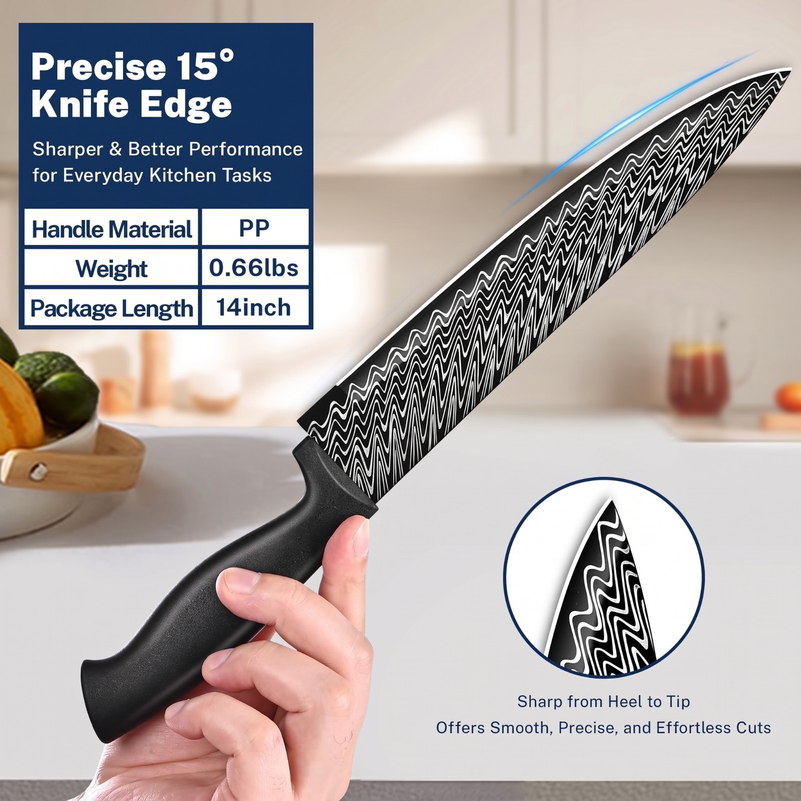 3-Piece Black Kitchen Knife Set w/ Covers Damascus Stainless Steel Chef Paring