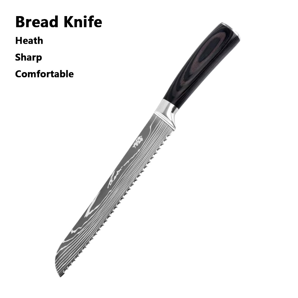 8 Piece Kitchen Knives Set Japanese Damascus Style Stainless Steel Chef’s Knife