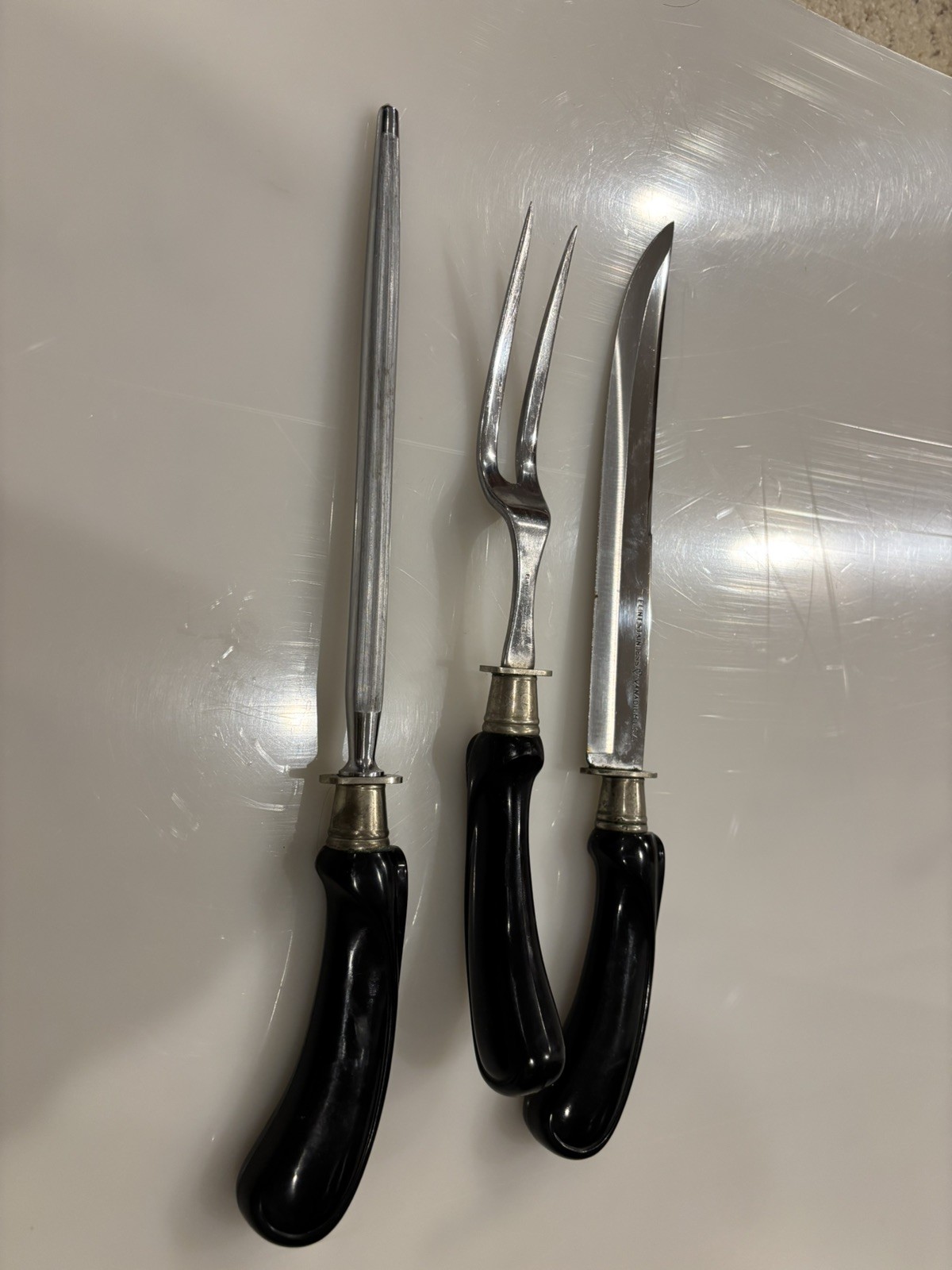 Vintage Flint Hollow Ground Cutlery Carving Set w/ Original Wood Box