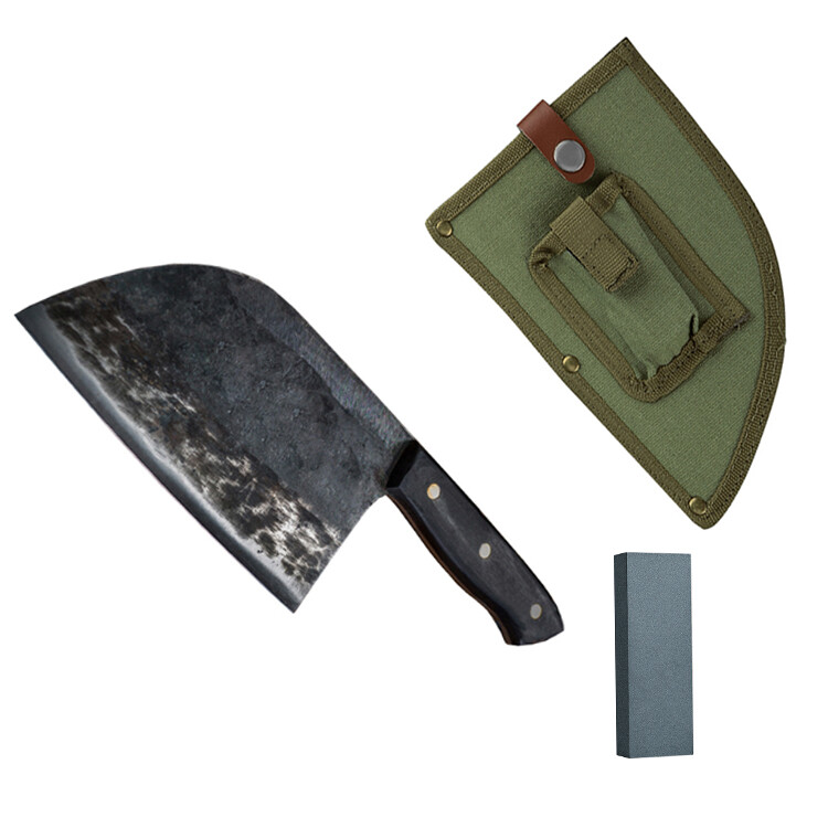 Forged Kitchen Butcher Knife Full Tang Chef/Camping Knife w/Sheath & Whet Stone