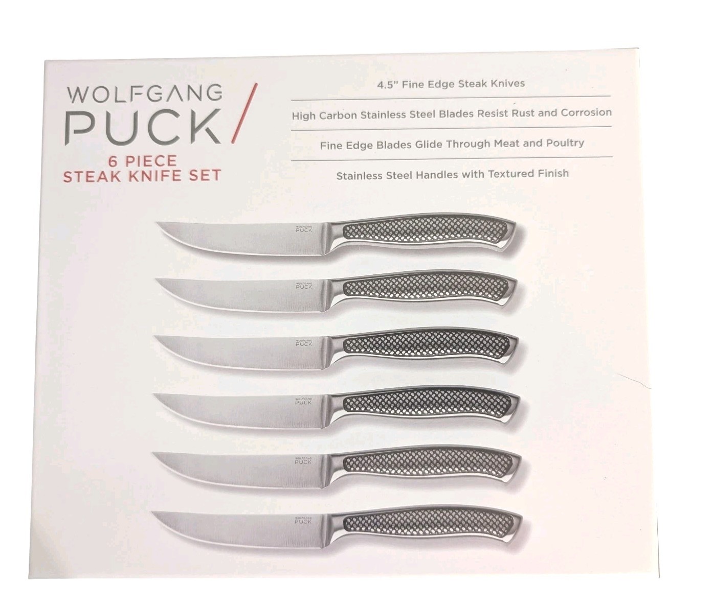 Wolfgang Puck 6 Piece Stainless Steel Steak Knife Set-Black-NEW IN BOX