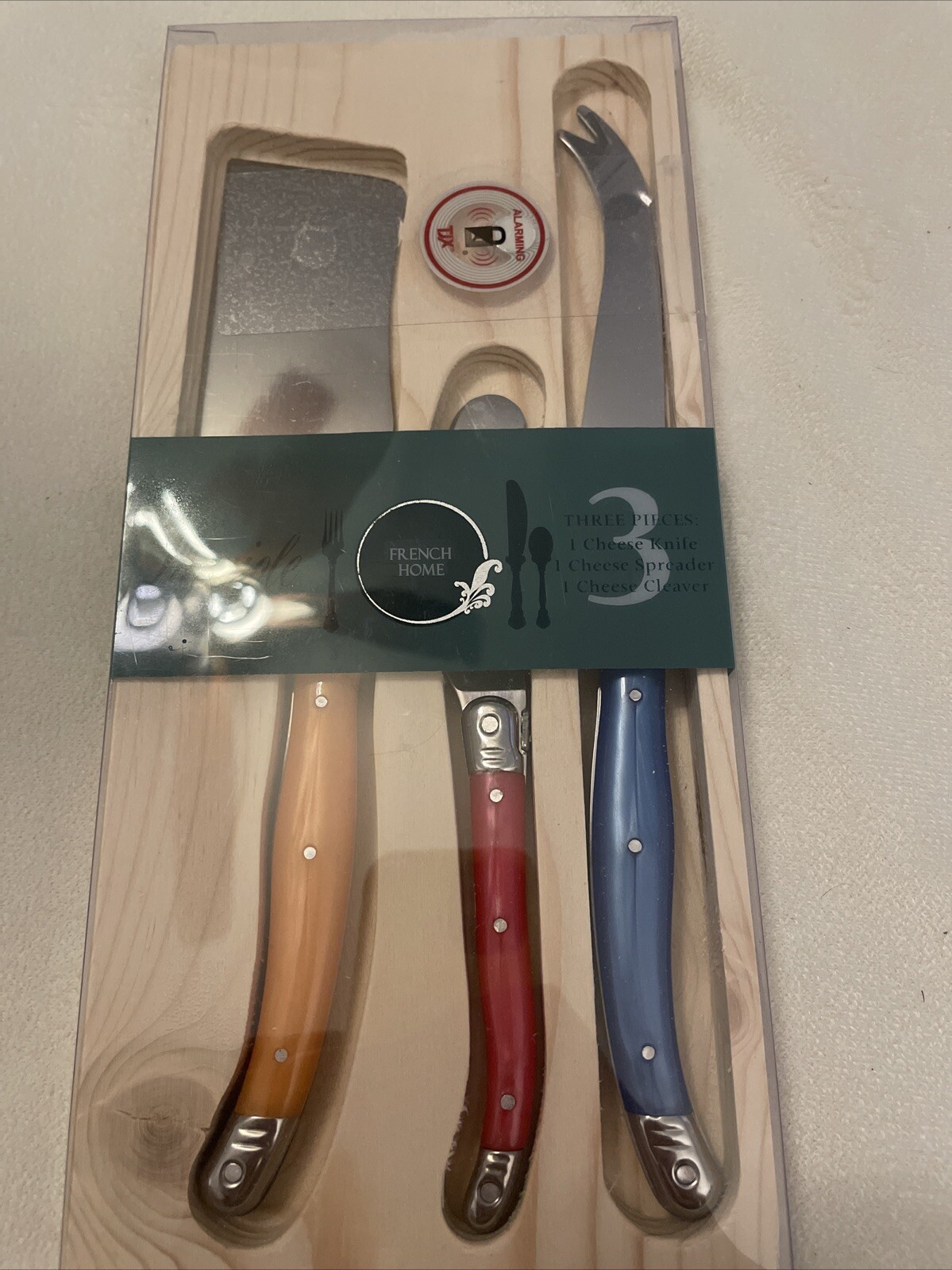 Laguiole Jean Dubost Cheese Knife 3-Piece Set French Home Orange Red Blue New