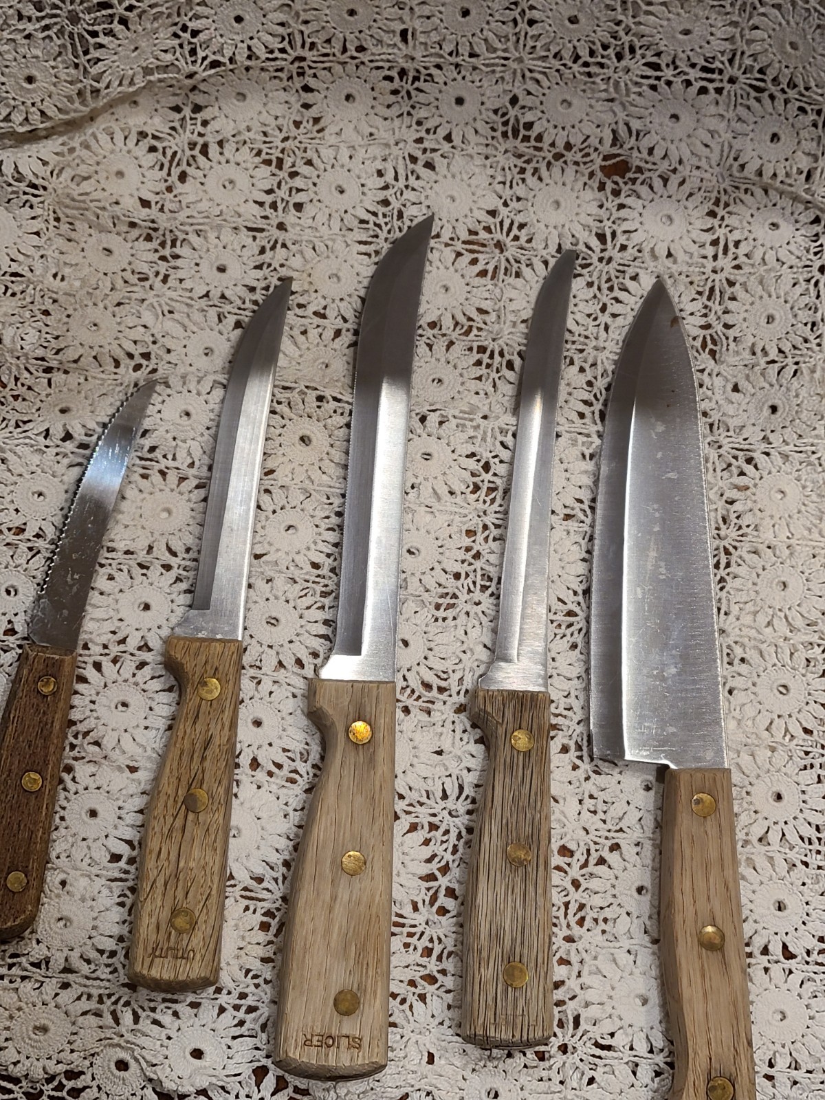 Vintage Stainless Steel Knives Wood Handles Old Homestead JAPAN 5 pc Lot