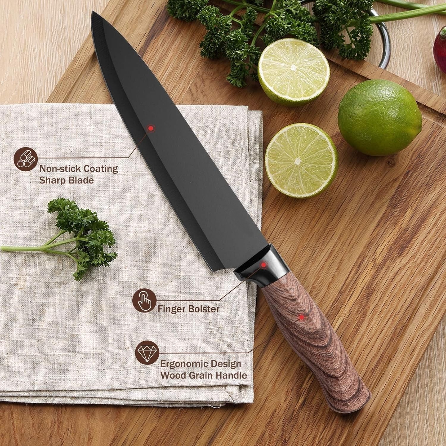 Juego De Cuchillos De Cocina De 9 Piezas Con Bloque Y Afilador, Juego De Cuchill