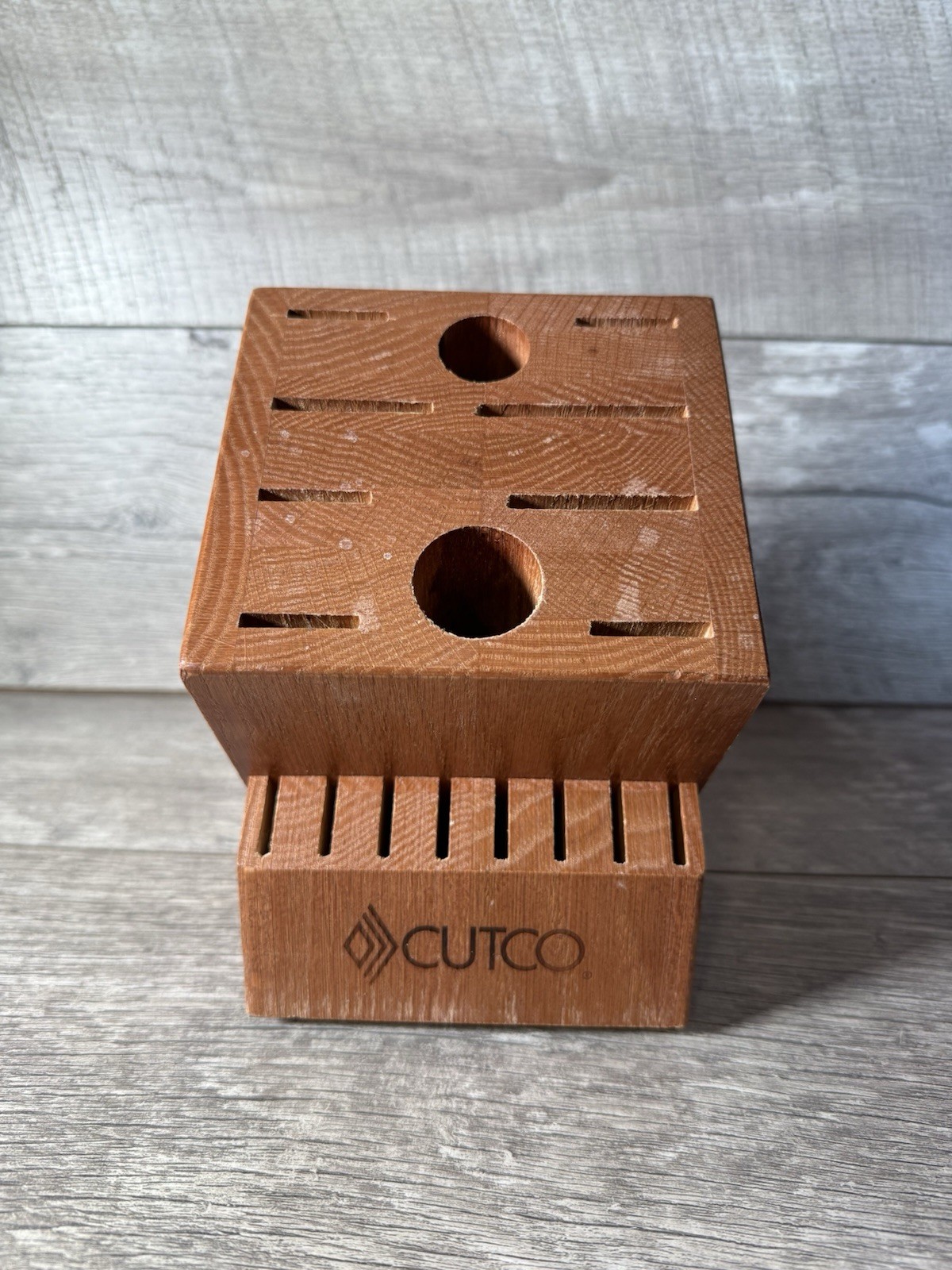 Cutco 18 Slot Knife Holder Counter Top Storage 8 Steak Solid Oak Wood Block Only