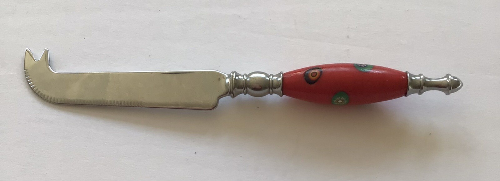 Decorative Cheese Knife With Accent Handmade Polymer Clay Bead Silver Tone 8”