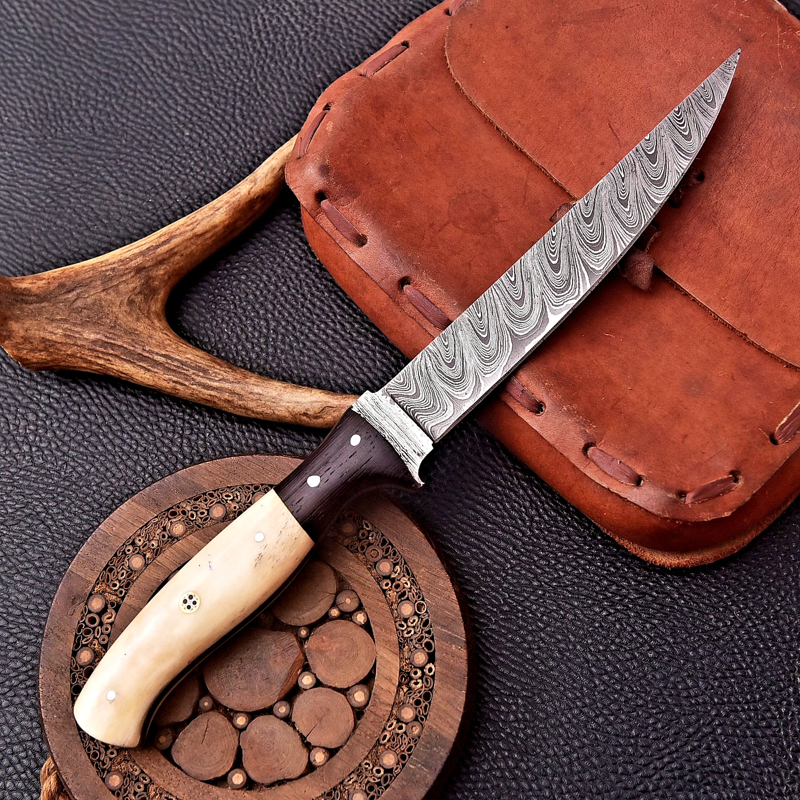 Custom Hand Made Forged Damascus Steel Kitchen Fillet Chef Knife HH 206