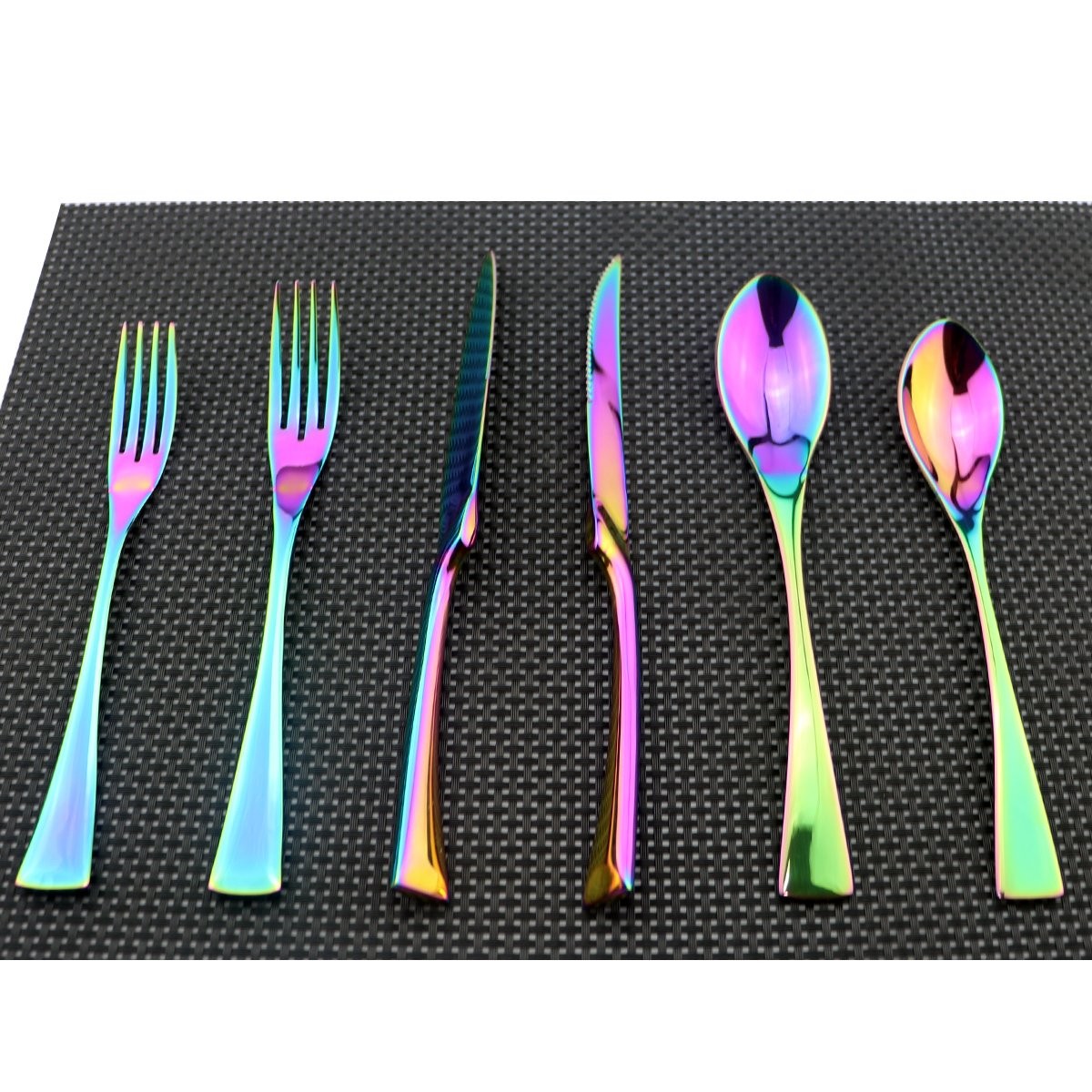6 PCS 18/10 Stainless Steel Mirror Polished Rainbow Colorful Cutlery Flatware