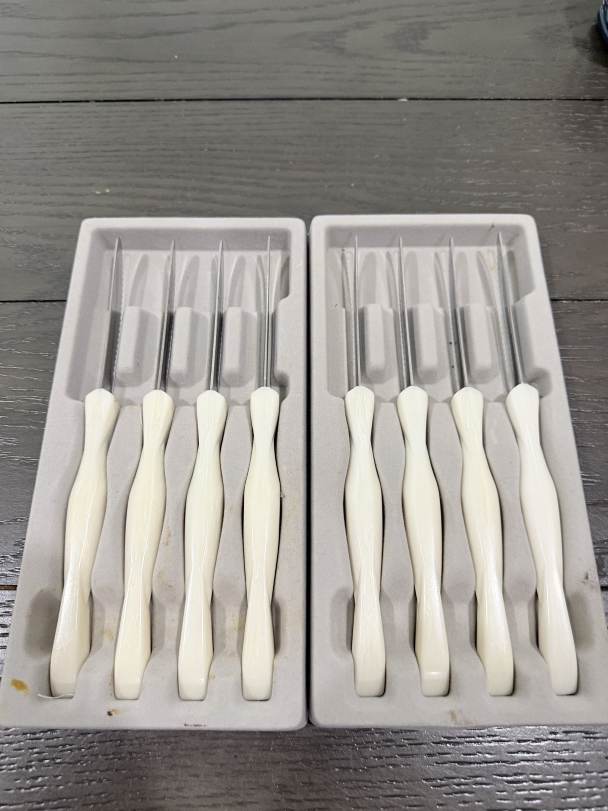 Vintage Cutco 1759-JF Steak Knife Set of 8 White Pearl Handles Made in USA