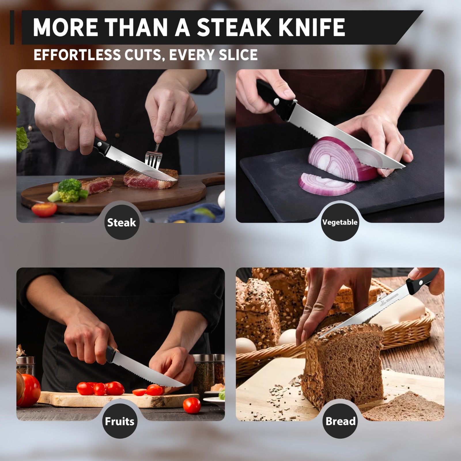 Upgraded Steak Knives Set of 8, Uncoated Stainless Steel Serrated Steak Knife…