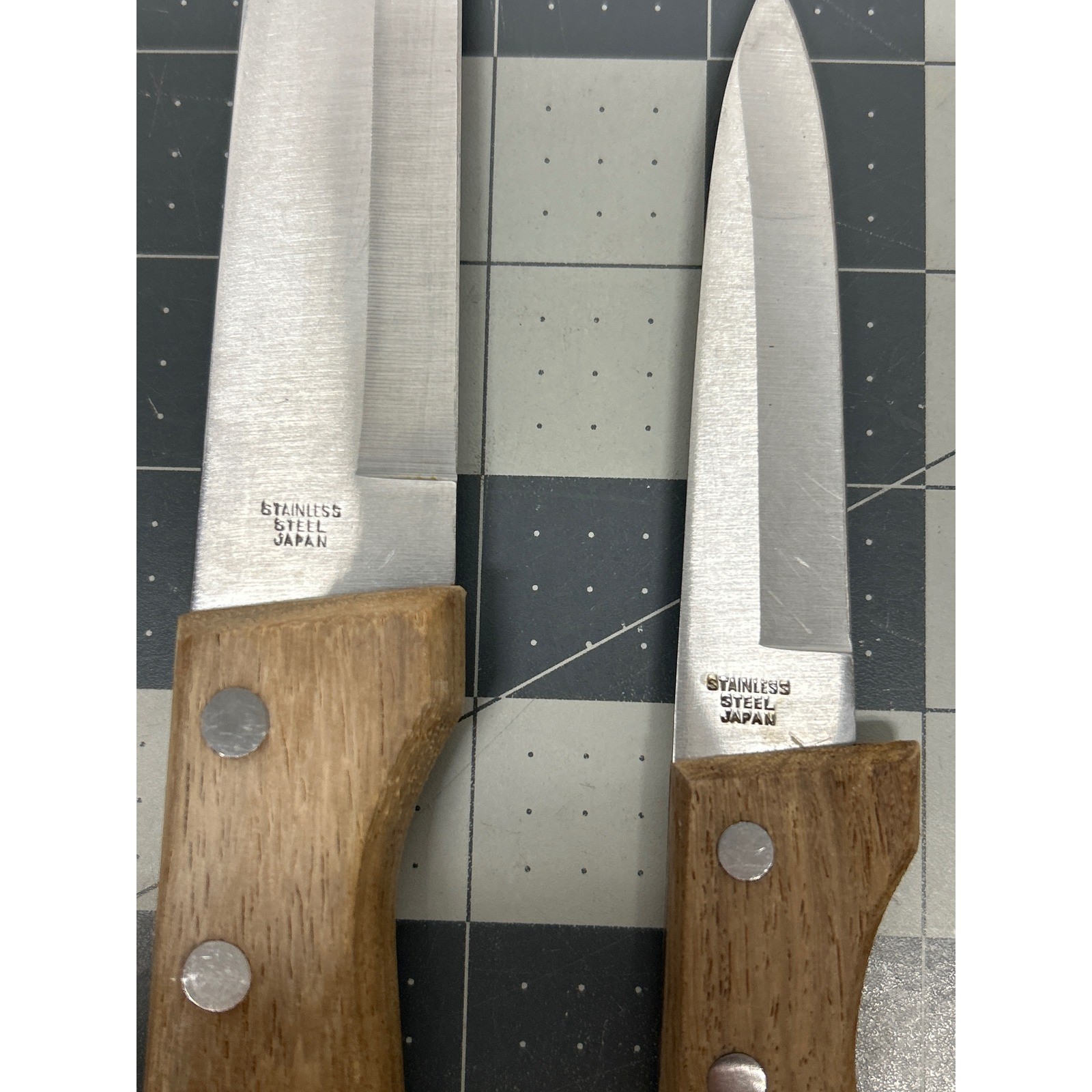 Kitchen Knife Set 2pc Brown Wood Handle Stainless Steel Japan