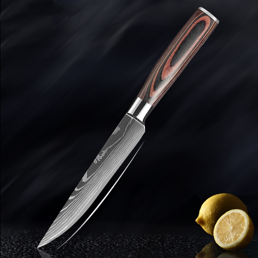 1-6PCS Kitchen Knife Cleaver Chef Stainless Steel Damascus Sharp Steak Knives US