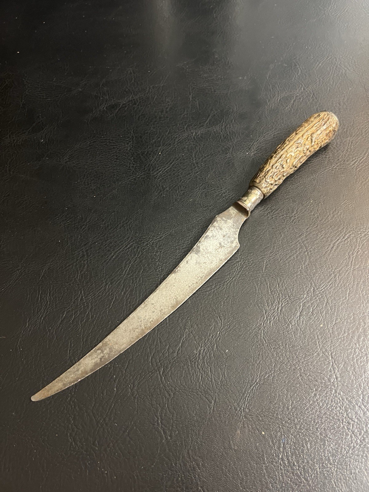 VTG Antique Large Carving Knife Stag Antler Handle Sheffield Banded Decoration