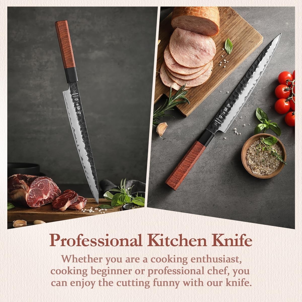 Carving Knife, 10 Inches, Meat Cutting and BBQ Knife, 3 Layers High Carbon Cl…