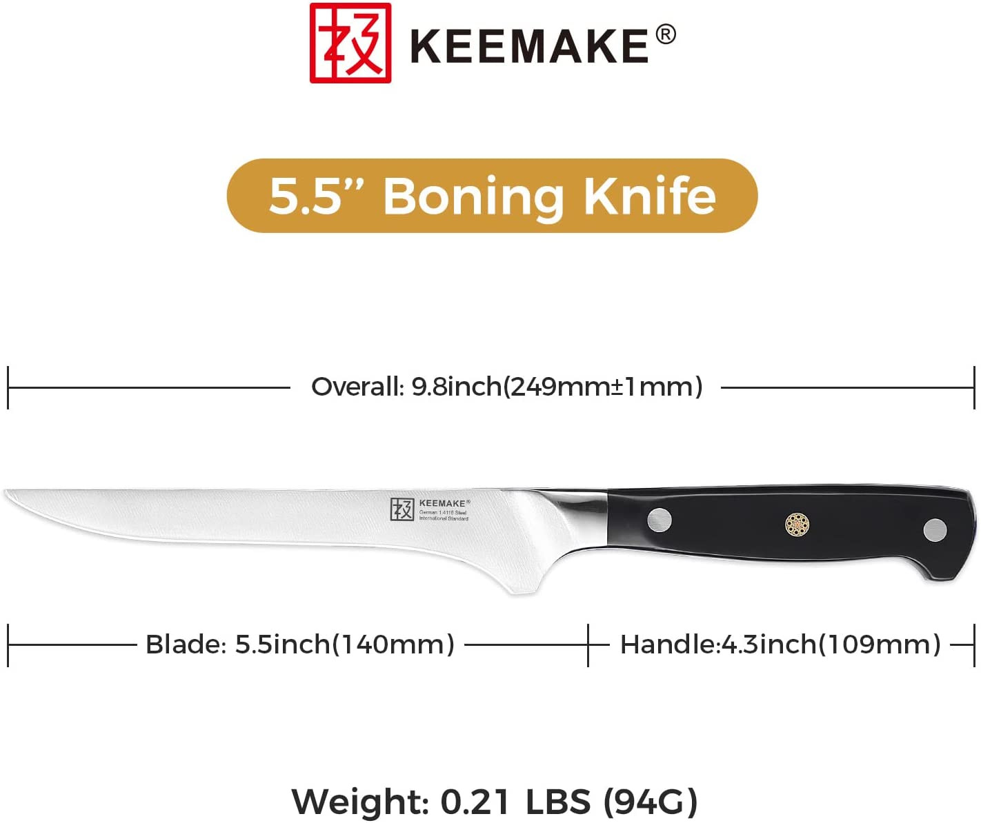 Keemake 5.5 inch Boning Knife 14cm Stainless Steel Butcher Knife Black Handle