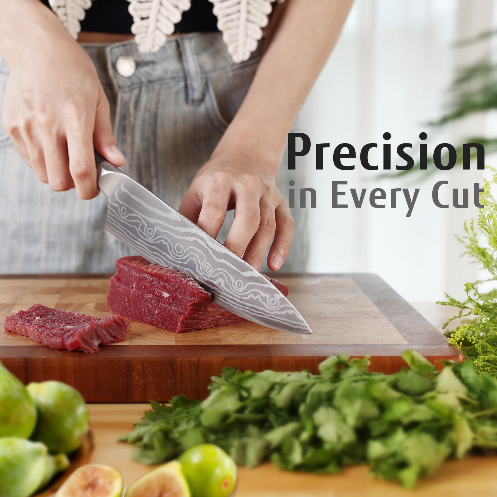 Hecef® Kitchen Knife Set of 3 Professional Stainless Steel Pakkawood Handles