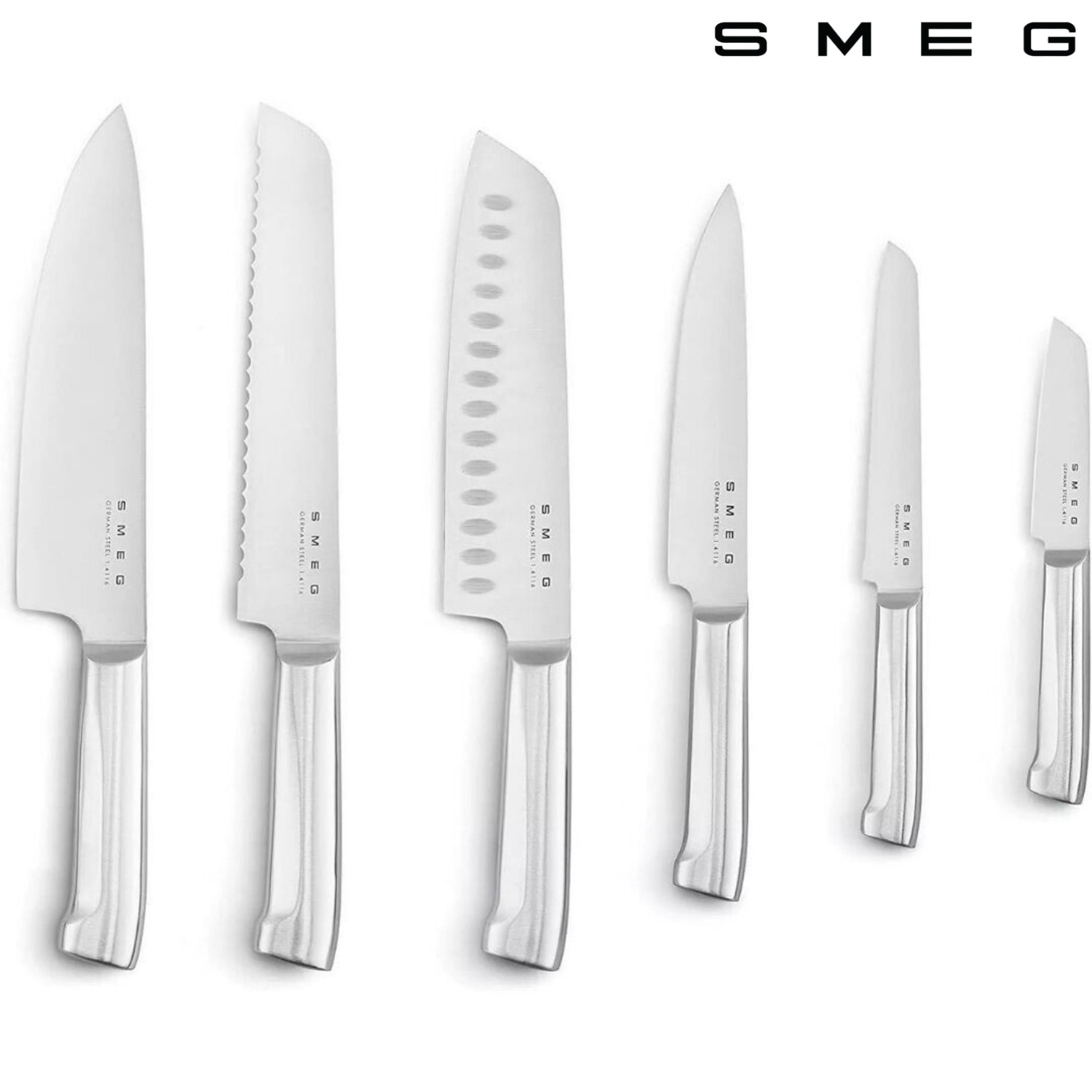 Smeg Knife Block Set 7pcs Stainless Steel Color Cream– Fast Ship Via DHL EXPRESS