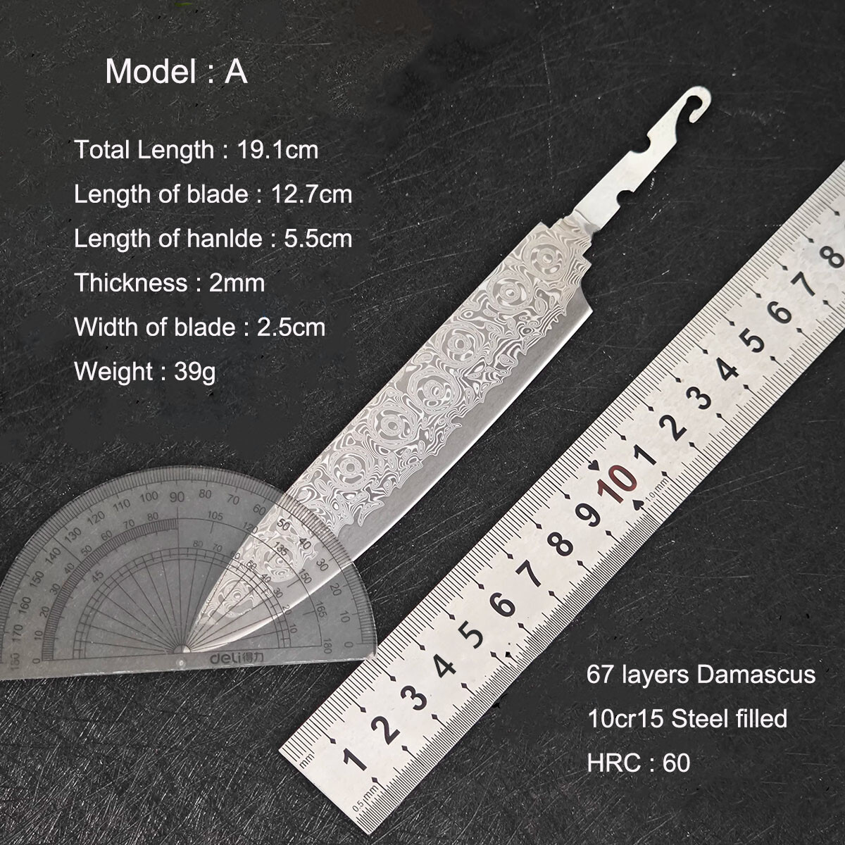 Kitchen Fruit Steak Knife Blank Blade DIY Tool Home Hobby 10Cr15 Damascus Steel