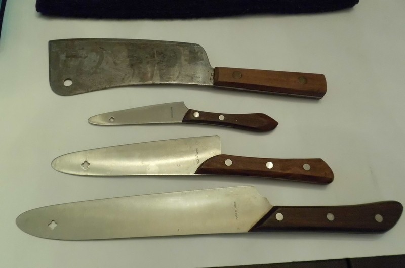 Vtg Set of 3 MAC Japanese Knives Stainless Blades Wood Handles (+ Cleaver/*Read)