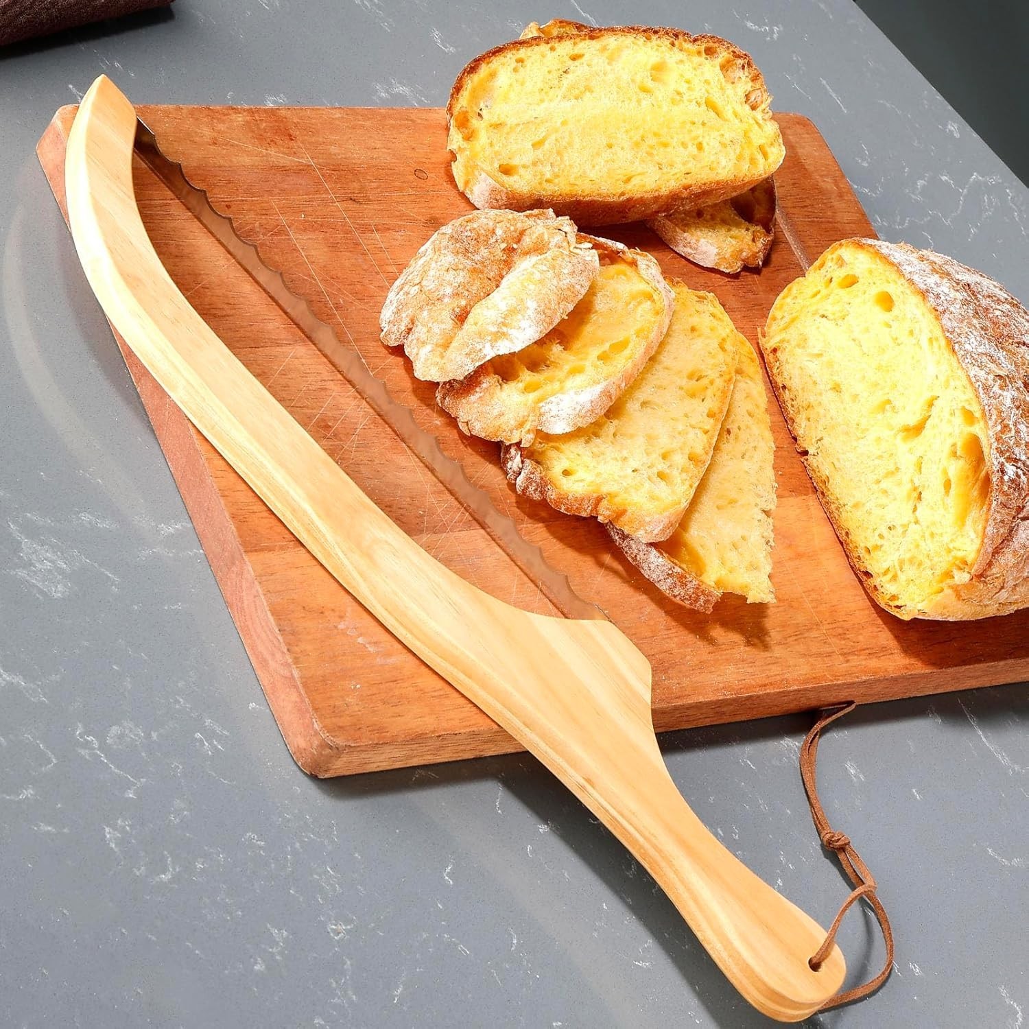 Sourdough Bread Knife 15.7 Inch Serrated Bow Design Wooden Handle