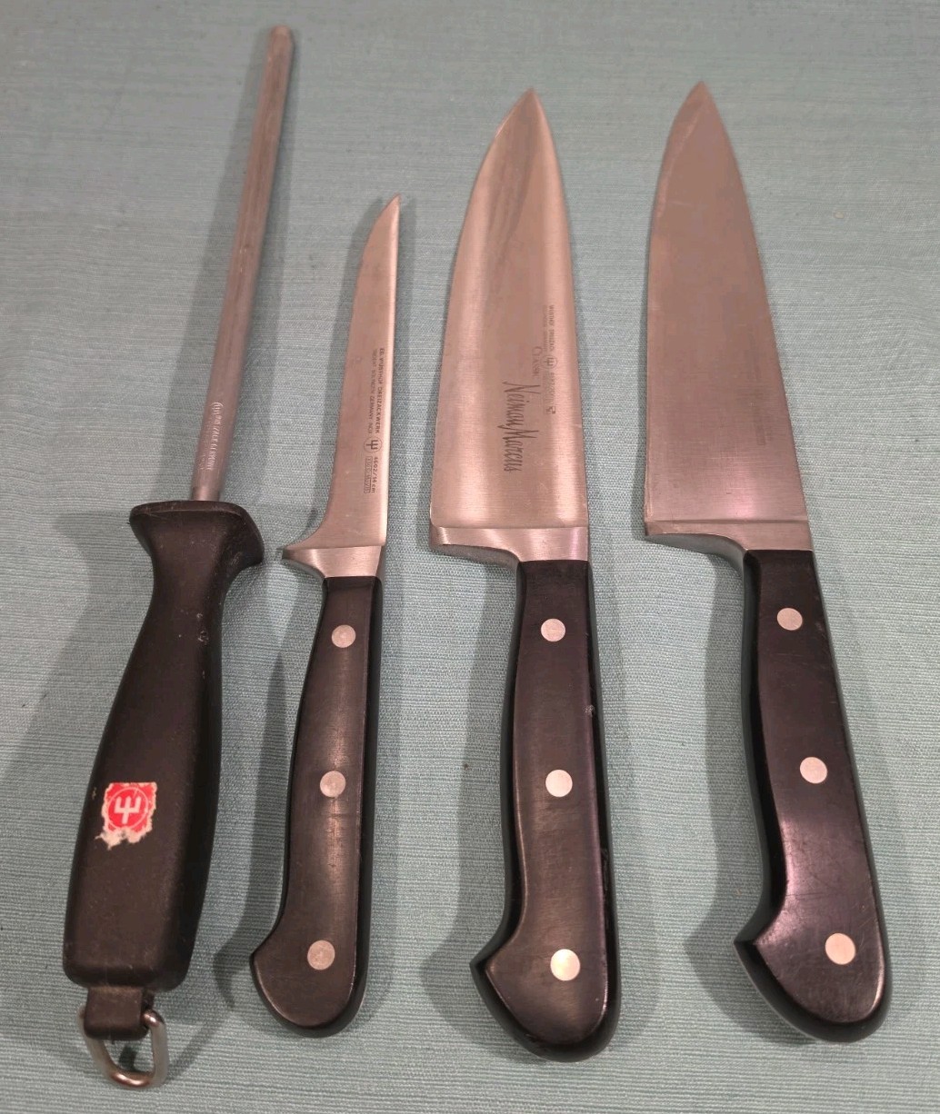 WUSTHOF 3 Knives & Sharpner 4582 20cm 4602 14cm Germany Read All.