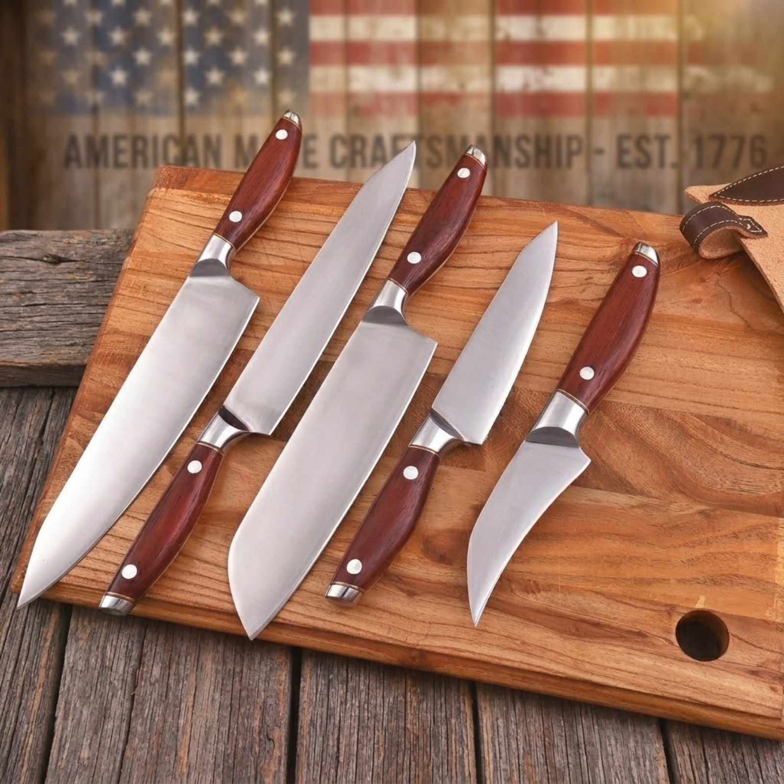 SK Customs American Craftsmanship 5pc Professional Chef Knife Set Rosewood