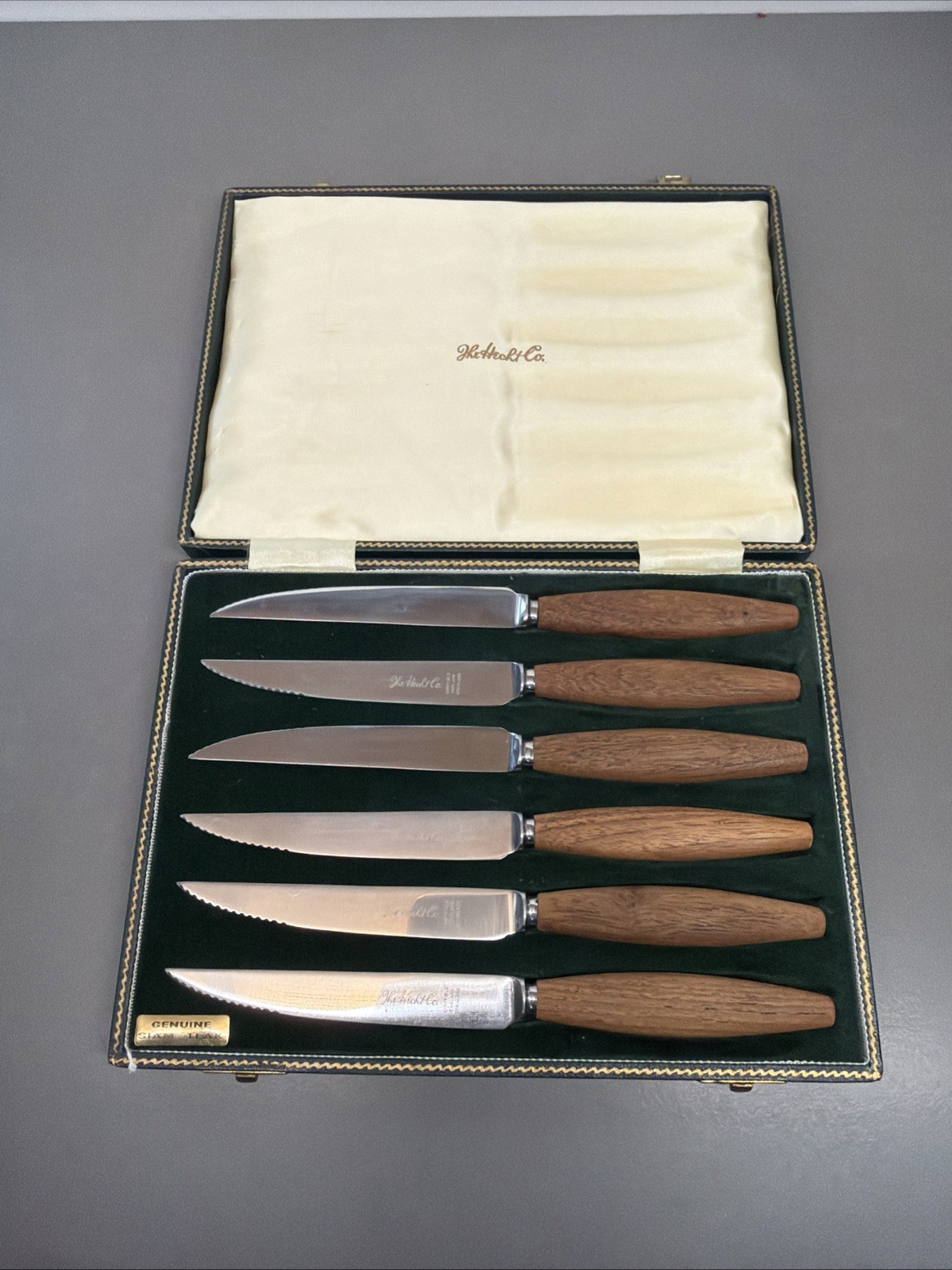 Vtg Sheffield England Stainless Steak Knife Set Original Box Siam Teak Wood Bt52