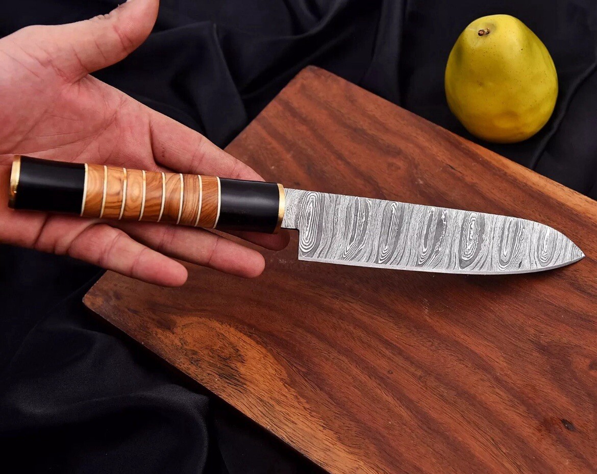 Handmade Damascus Fixed Blade Chef Knife Utility Kitchen Knives Best Gift