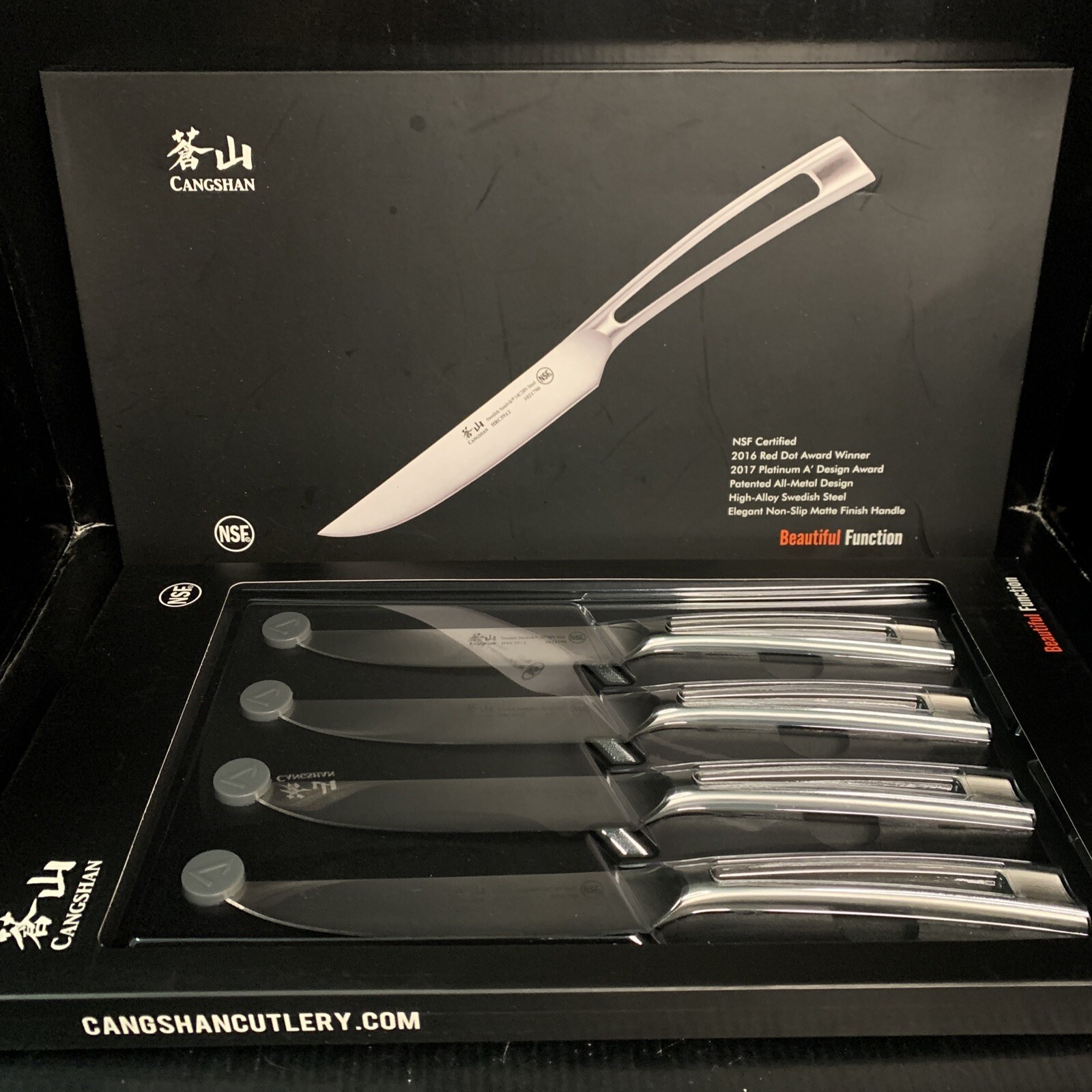 Cangshan TN1 Series 1021806 Swedish Sandvik 14C28N Steel Forged 4pc Steak Knife