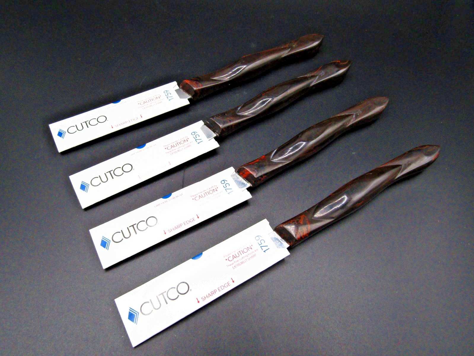 Quality Cutco x4 Lot Table 1759 A78 Serrated Knives Orange Swirl Handle Serviced