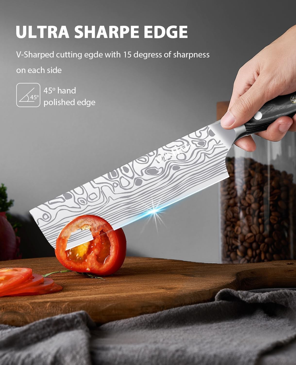 7” Nakiri Chef’s Knife with Finger Guard, German High Carbon Stainless Steel …
