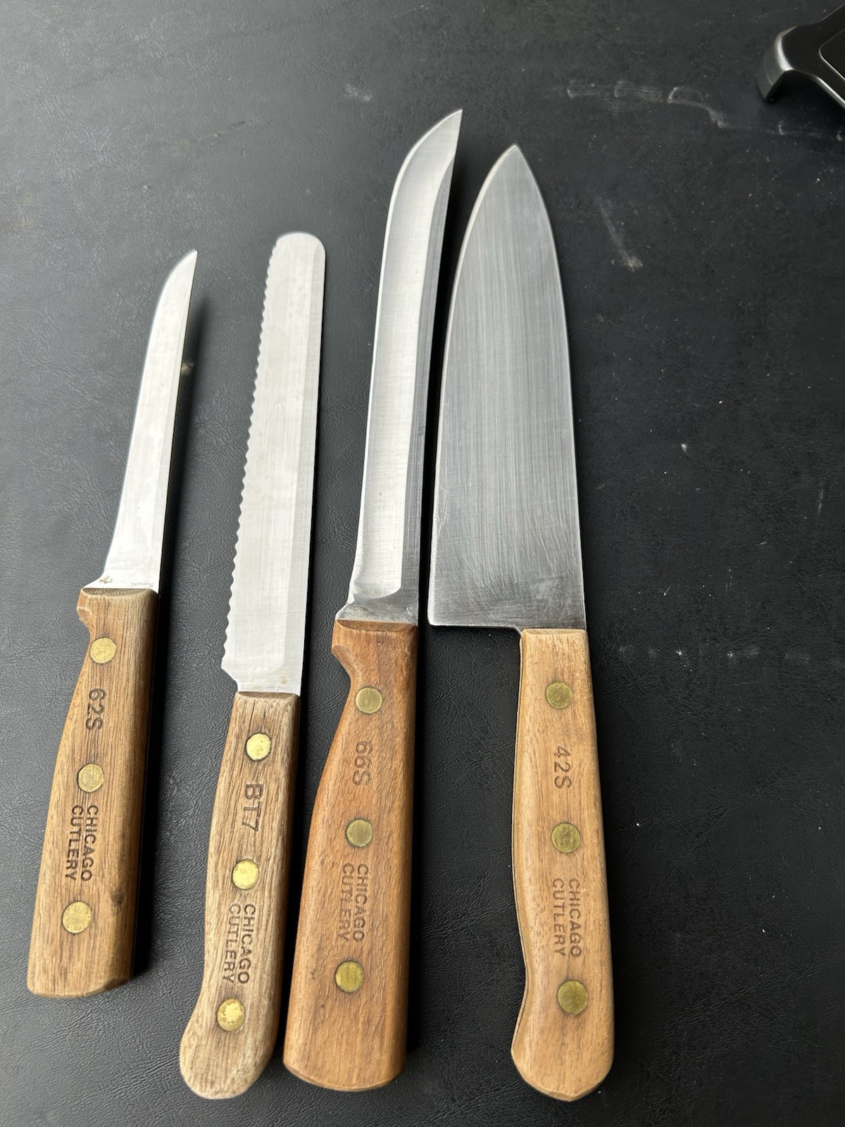 Chicago Cutlery Kitchen Knives Set of 4 Vintage 42S 62S 66S BT7 Wood USA