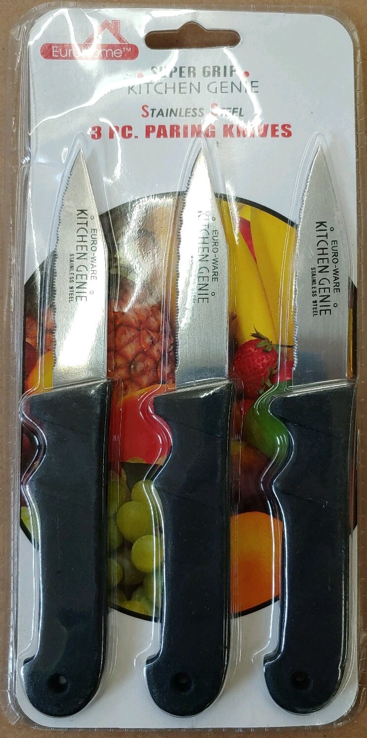 Super Grip Kitchen Genie Euro Home Stainless Steel, 3 Paring Knives (W4)