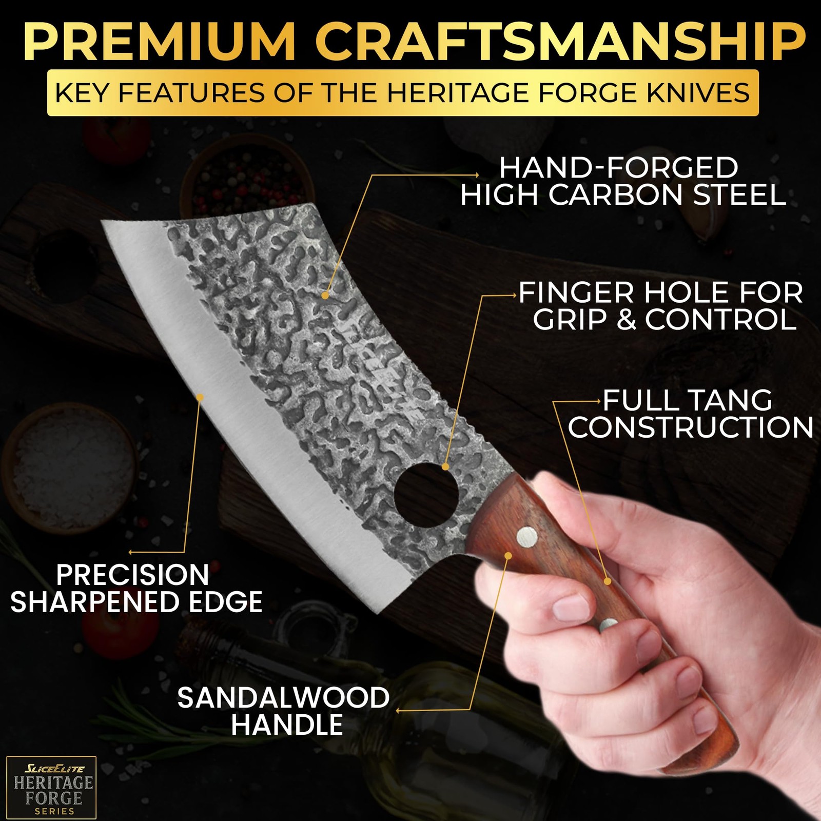 SliceElite 3PC Butcher Knife Set Serbian Chef Meat Cleaver Viking High Carbon