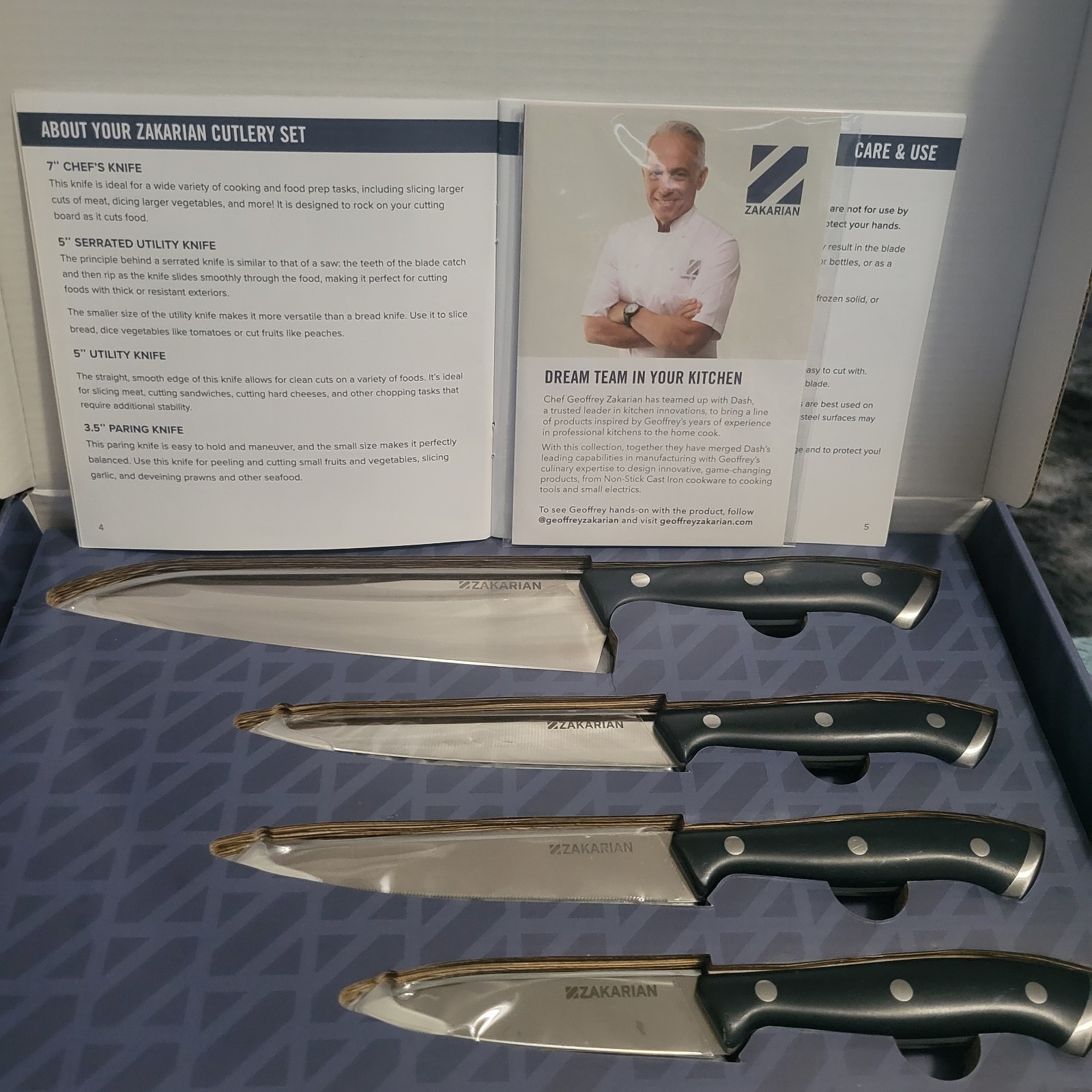 Zakarian 4 Piece Knife Set With Protective Sheaths In Storage Box