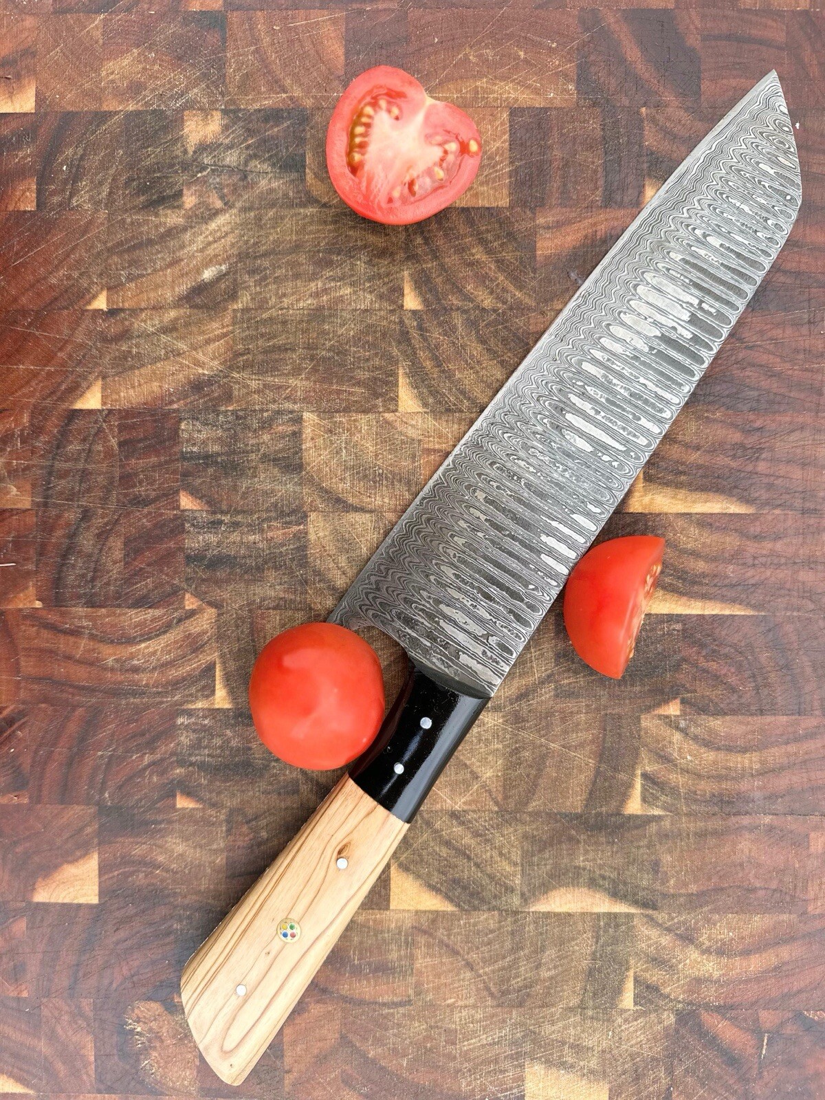 Chef Knife Japanese Damascus Steel Bunks Knife Stabilized Wood Full Tang