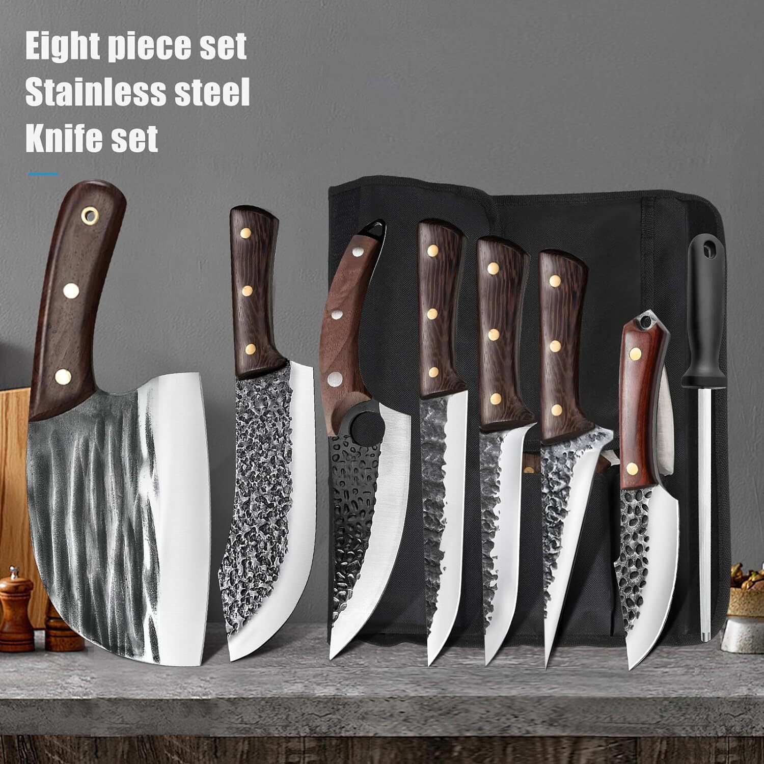 Handmade HAND FORGED DAMASCUS STEEL CHEF KNIFE Set Kitchen Knives with Sharpener