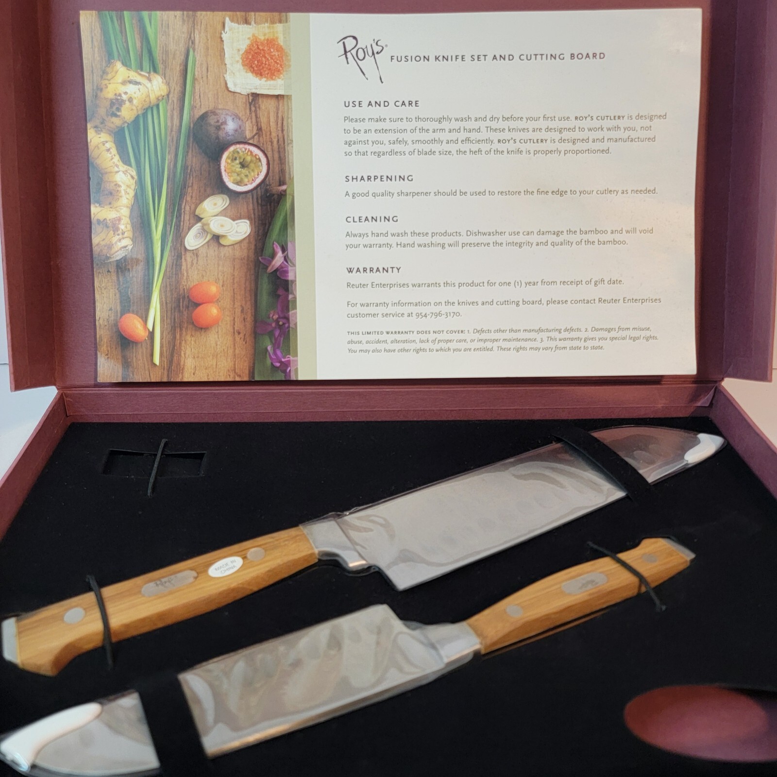 Roy’s Bamboo Handle Stainless Steel Chef Knives 7” & 5” Blades