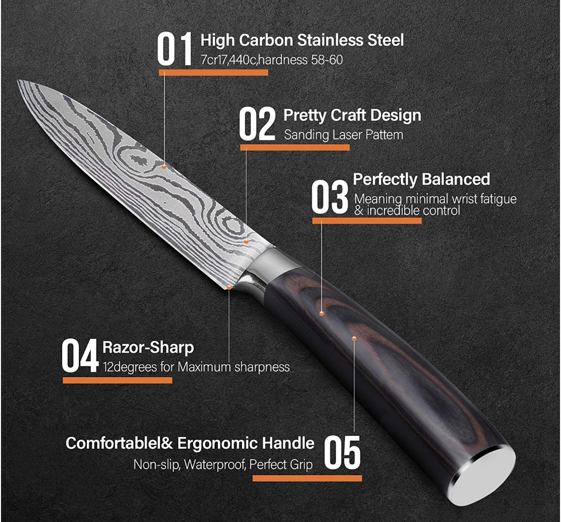 Utility Knife, 5 Inch German Steel Pro Sharp Cooking Kitchen Knife in Gift Box