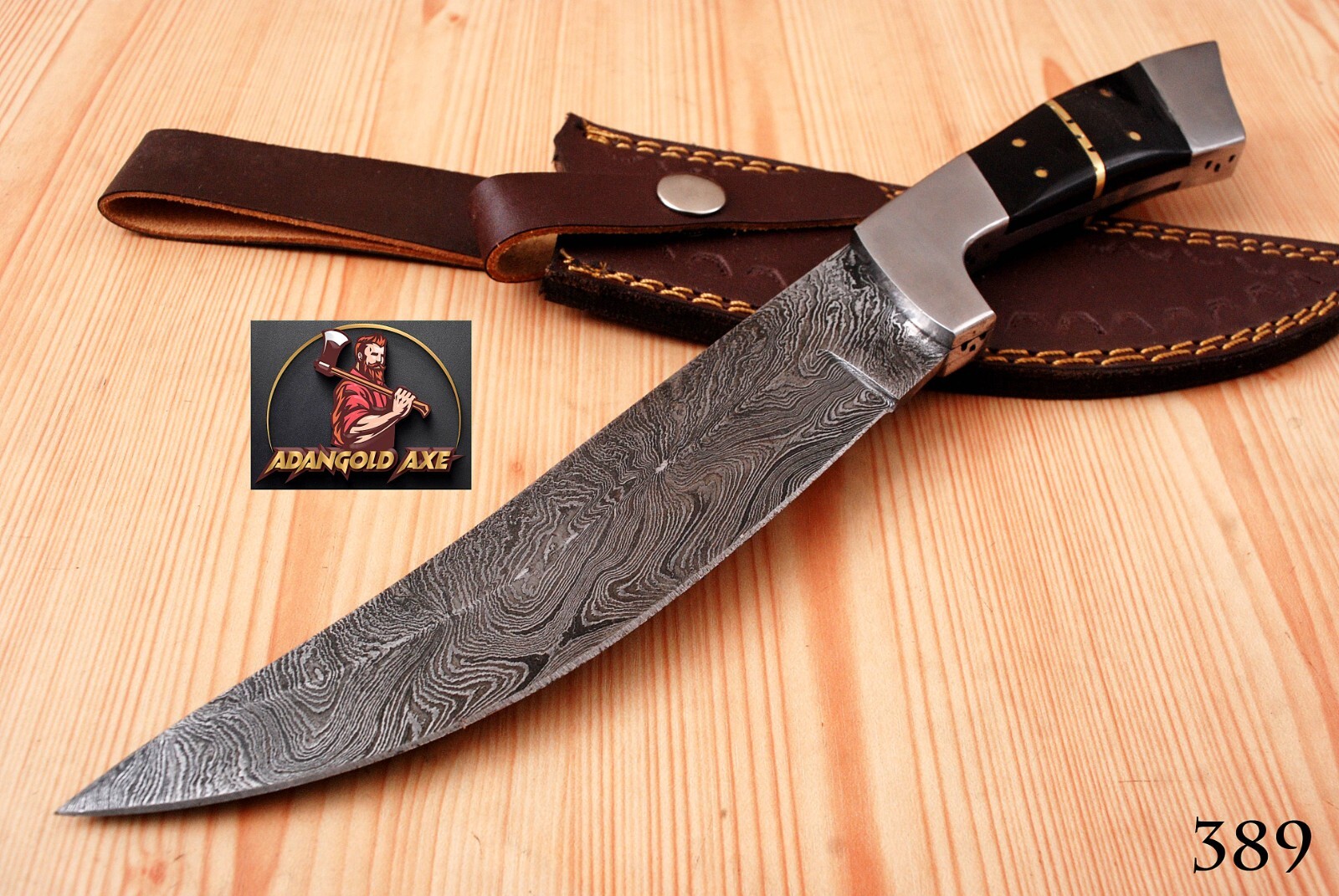 DAMASCUS STEEL CHEF KITCHEN KNIFE WITH BULL HORN STEEL BOLSTER HANDLE – 389