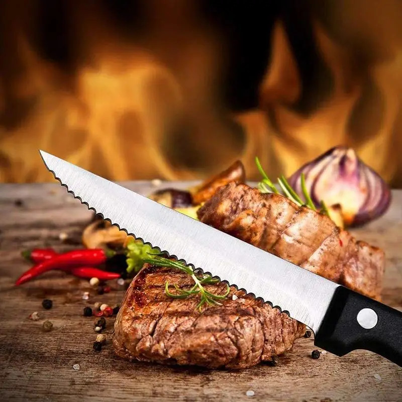 Stainless Steel Steak Knives Set Sharp Serrated Edge Dishwasher Safe Cutlery