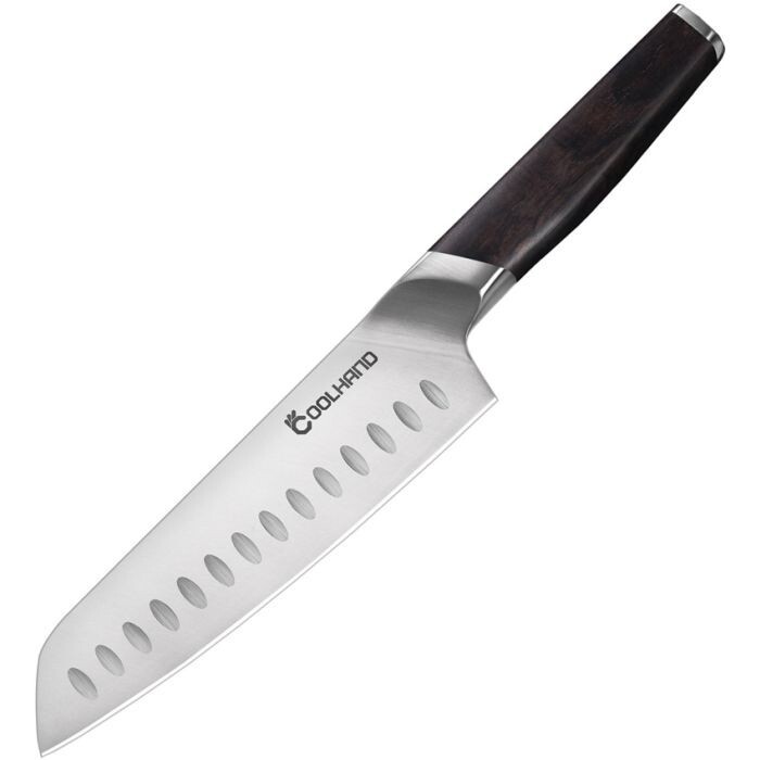 Coolhand Santoku Fixed-Blade Knife 7″ Satin-Stainless Blade Ebony Wood Handle
